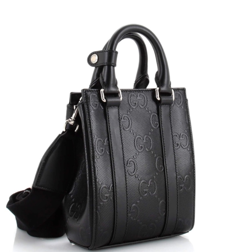 Gucci Mini Tote Bag Black embossed leather